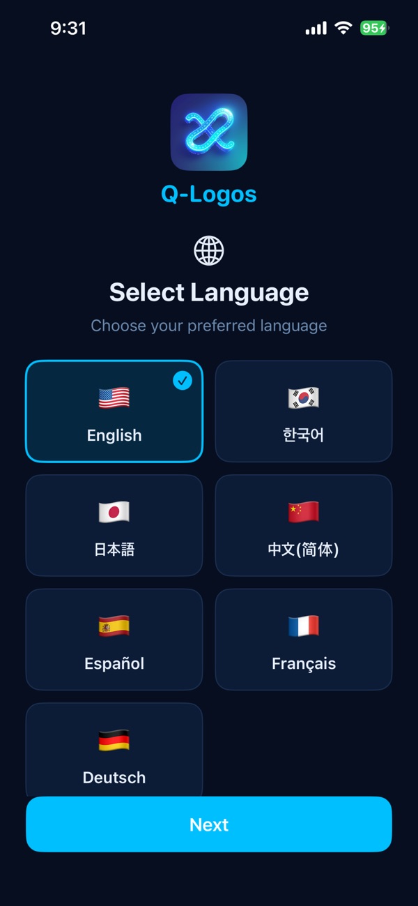 Q-Logos — Your language, from the first launch.